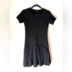 Theory Short Sleeve Pleated Black Minidress